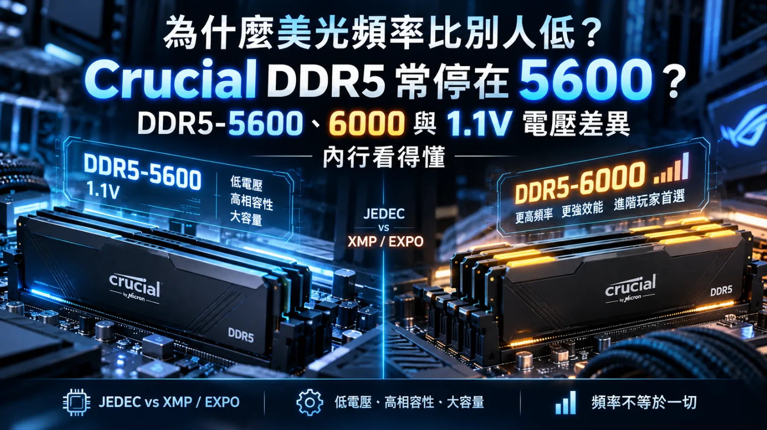 為什麼美光頻率比別人低 ? Crucial DDR5 常停在 5600？DDR5-5600、6000 與 1.1V 電壓差異 內行看得懂